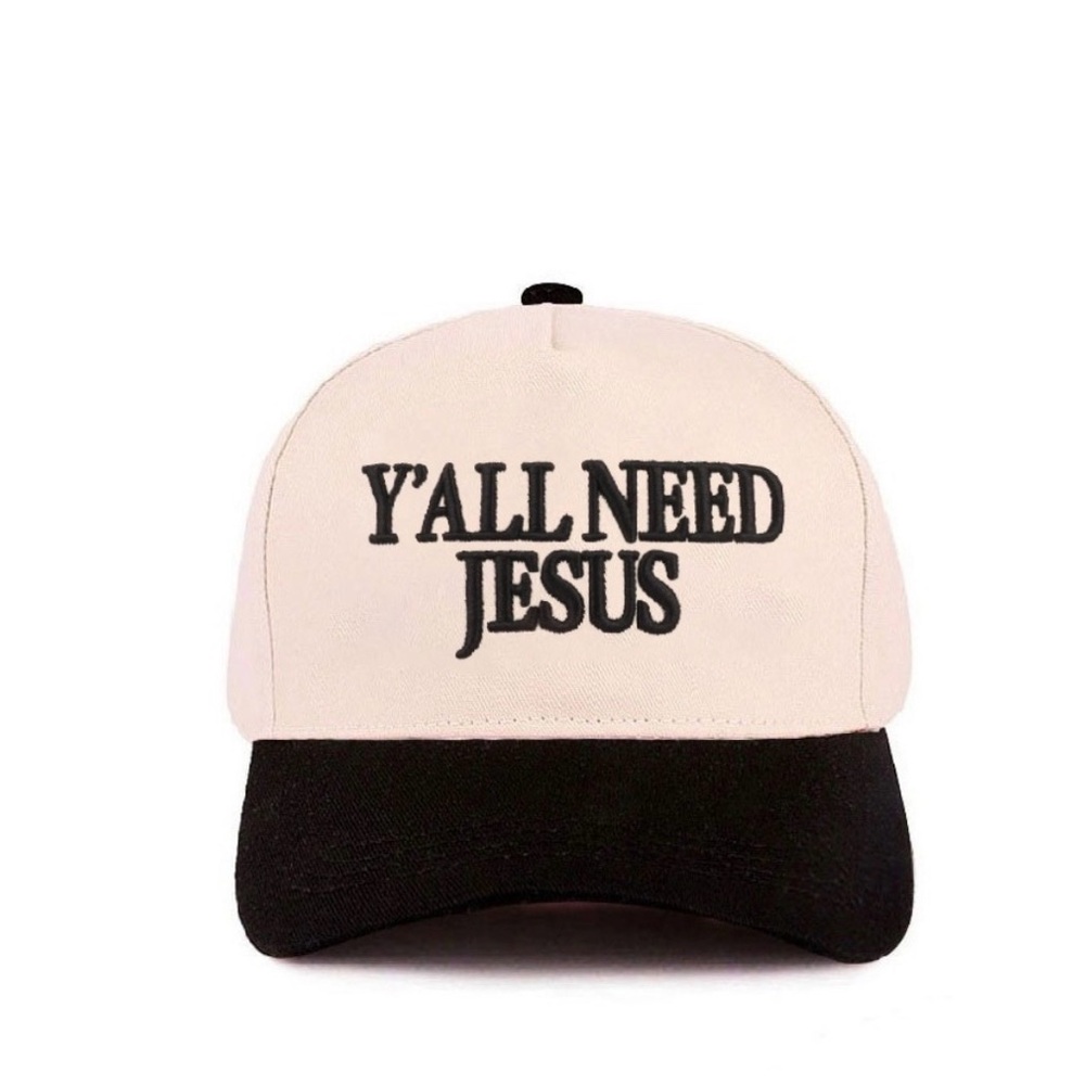 Zenana Outfitters Two-Tone 'Y'ALL NEED JESUS' Baseball Cap - Cream & Black